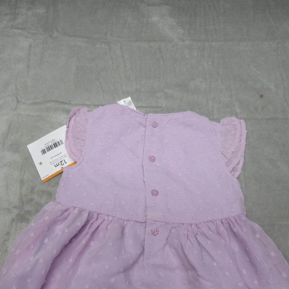 Carters Occasion Dress Baby 12M‎ Pink Swiss Dot Flutter Sleeves Skirt Liner NWT